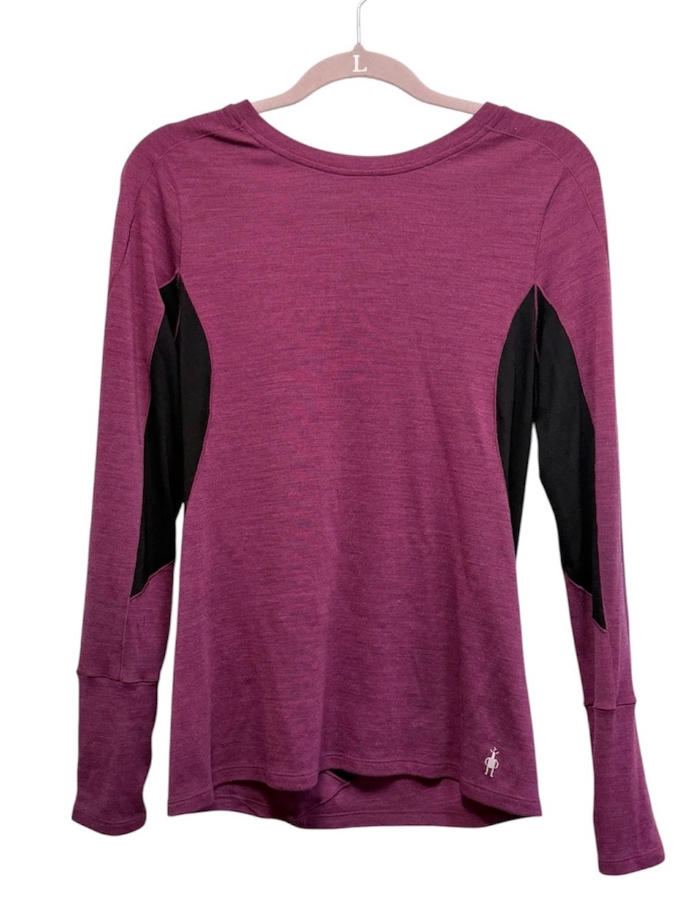 Smartwool Merino Sport 250 long sleeve crew top in black and purple, size Medium